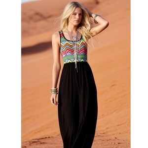 New 42POPS Boho Maxi Sleeveless Tank Dress Chevron Festival Sz Medium USA Made
